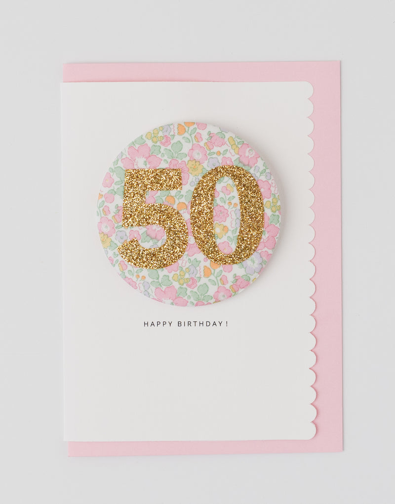 Pack of 3 - Liberty Glitter Age 50 Badge - Liberty Betsy Ann Whisper Pink