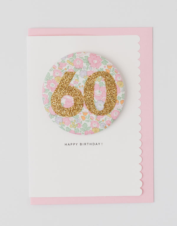 Pack of 3 - Liberty Glitter Age 60 Badge - Liberty Betsy Ann Whisper Pink