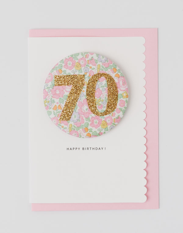 Pack of 3 - Liberty Glitter Age 70 Badge - Liberty Betsy Ann Whisper Pink