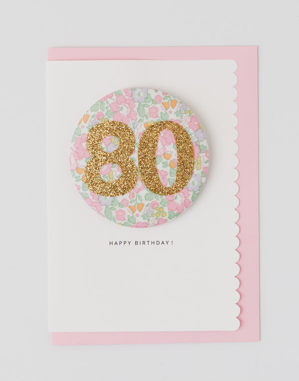 Pack of 3 - Liberty Glitter Age 80 Badge - Liberty Betsy Ann Whisper Pink