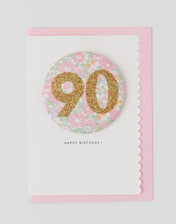 Pack of 3 - Liberty Glitter Age 90 Badge - Liberty Betsy Ann Whisper Pink