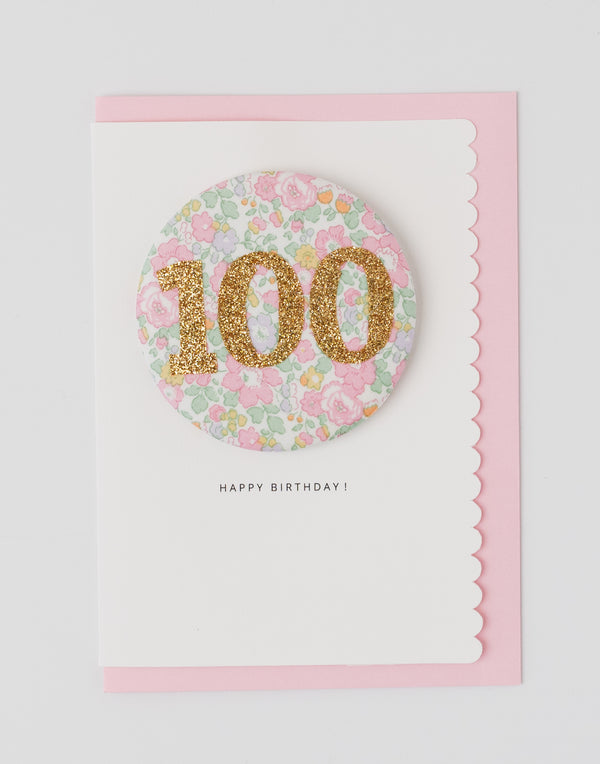 Pack of 3 - Liberty Glitter Age 100 Badge - Liberty Betsy Ann Whisper Pink