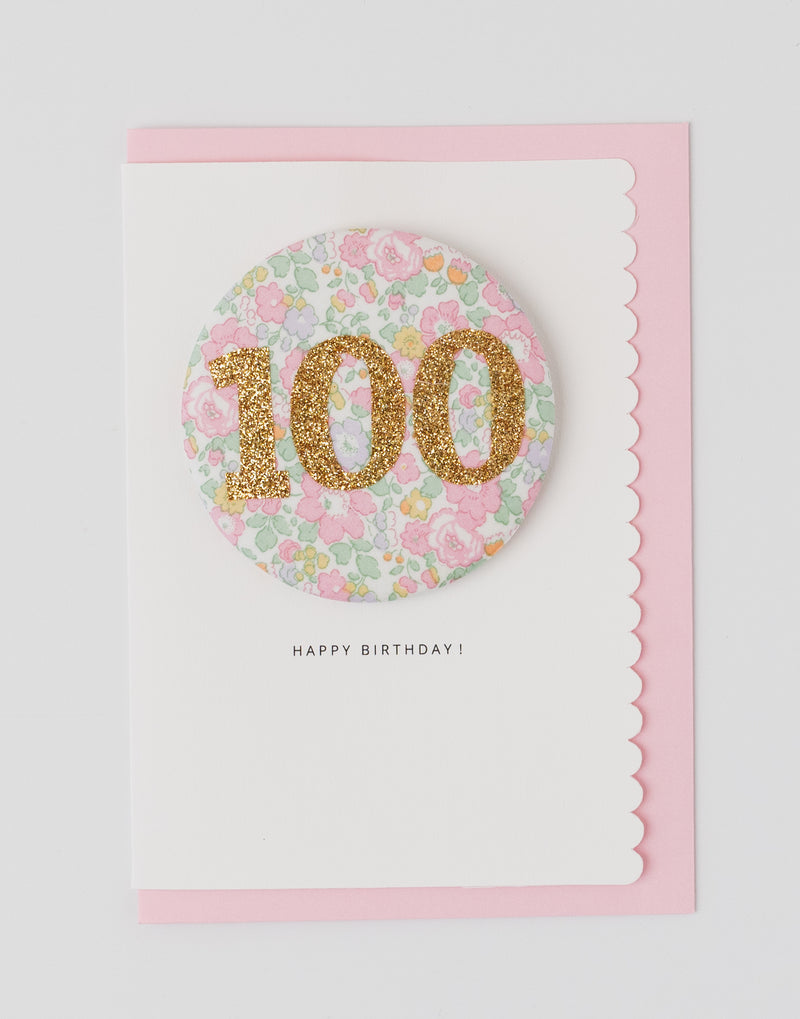 Pack of 3 - Liberty Glitter Age 100 Badge - Liberty Betsy Ann Whisper Pink