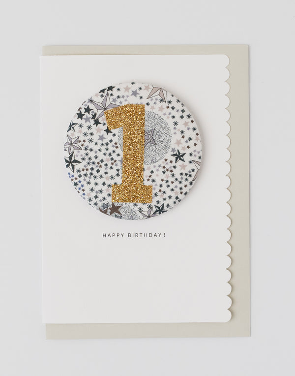 Age 1 Birthday Badge Card - Liberty Adelajda's Wish Fabric