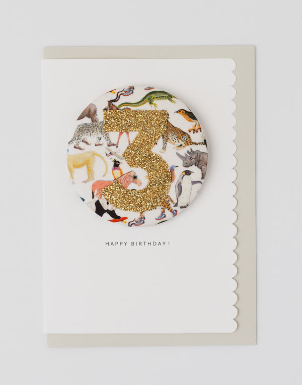 Pack of 3 - Liberty Glitter Age 3 Badge - Liberty Queue for the Zoo fabric
