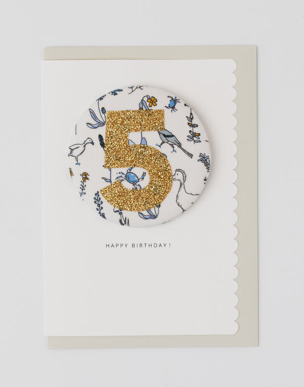 Age 5 Birthday Badge Card - Liberty Theo fabric