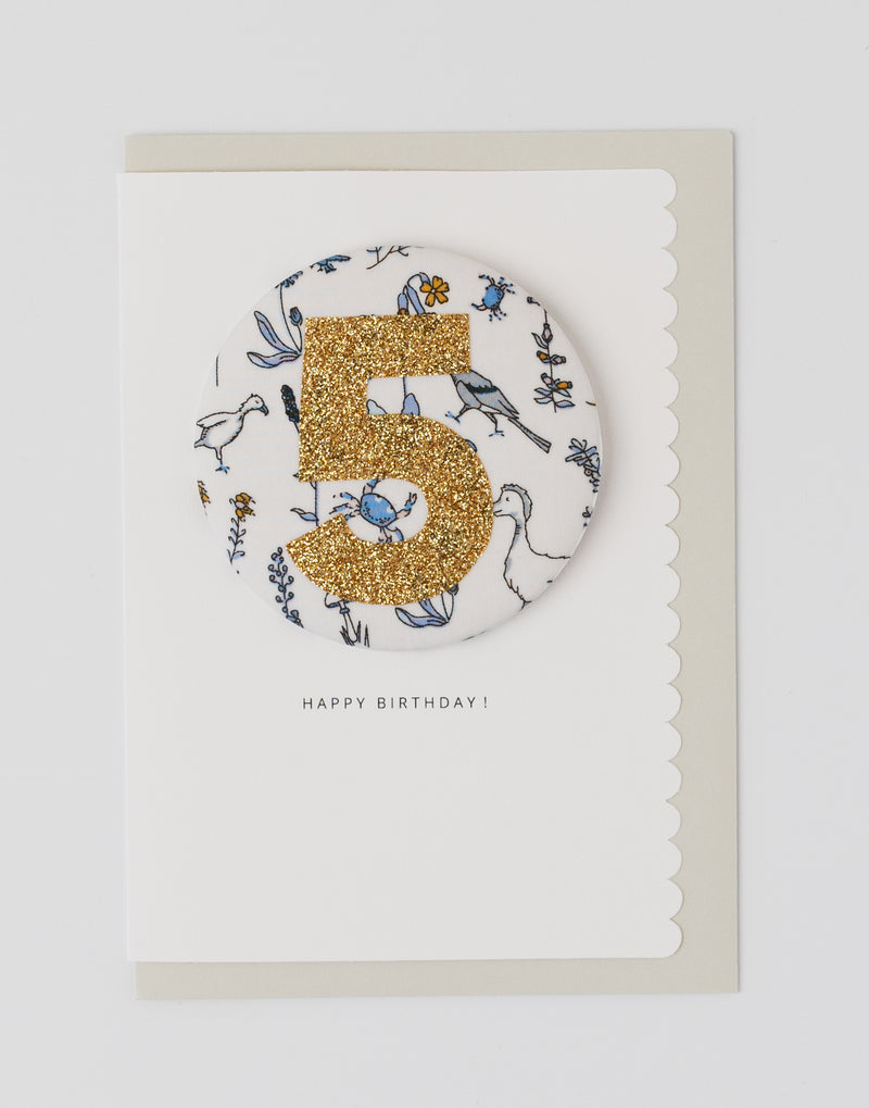 Age 5 Birthday Badge Card - Liberty Theo fabric