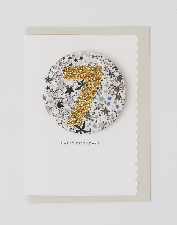 Age 7 Birthday Badge Card - Liberty Adelajda's Wish fabric