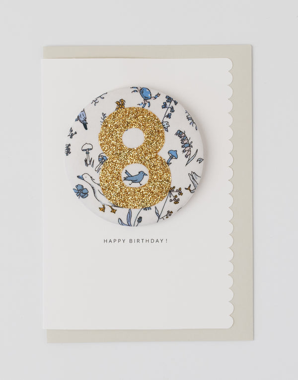 Age 8 Birthday Badge Card - Liberty Theo fabric