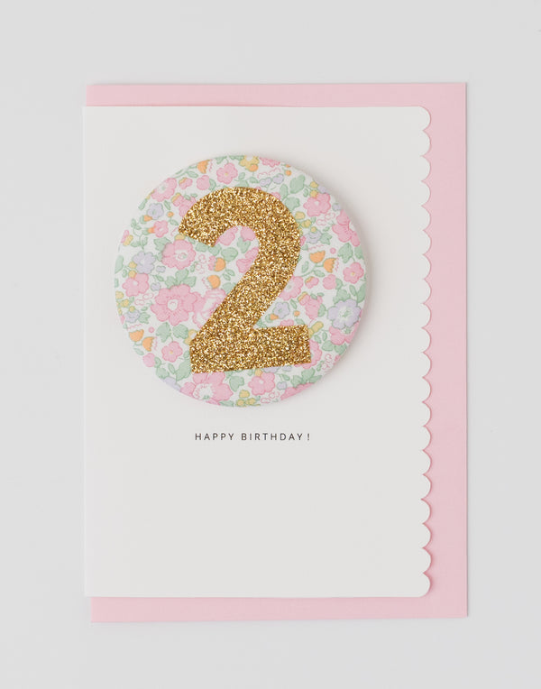 Age 2 Birthday Badge Card - Liberty Betsy Ann Whisper Pink fabric