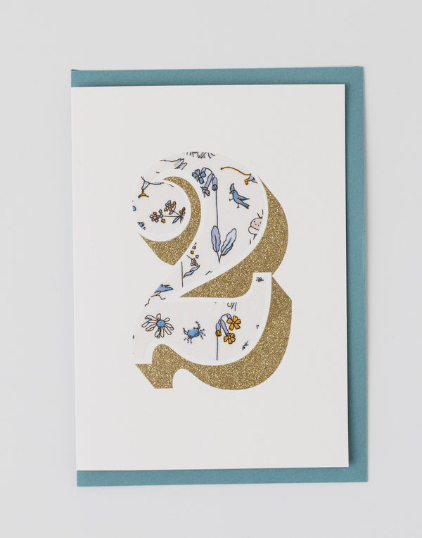 Pack of Age 2 Birthday Cards - Bio Glitter & Liberty Theo fabric