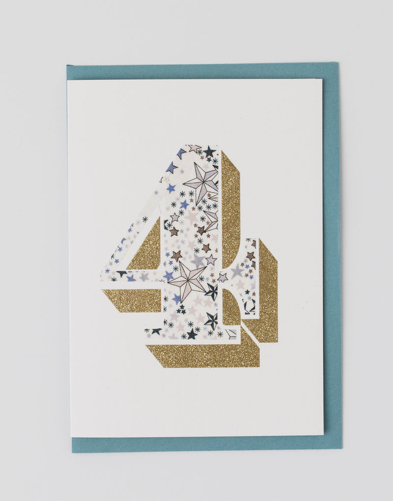 Age 4 Birthday Card - Bio Glitter & Liberty Adelajda's Wish fabric