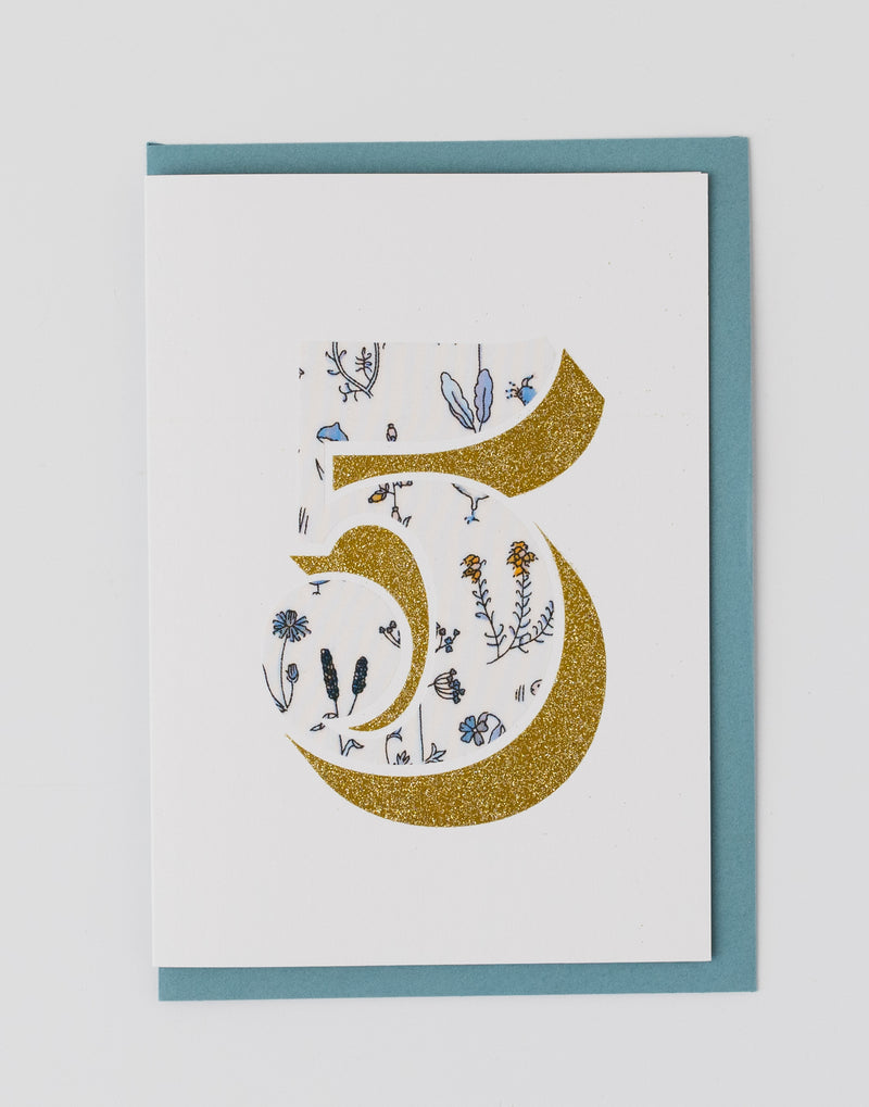 Pack of Age 5 Birthday Cards - Bio Glitter & Liberty Theo fabric