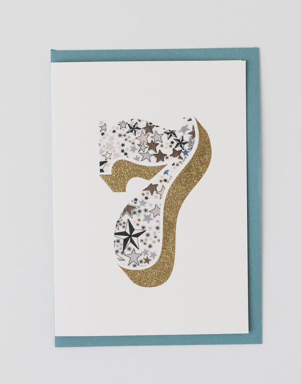 Pack of Age 7 Birthday Cards - Bio Glitter & Liberty Adelajda's Wish fabric
