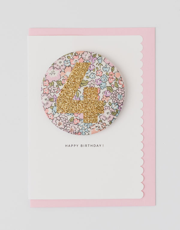 Age 4 Birthday Badge Card - Liberty Michelle fabric