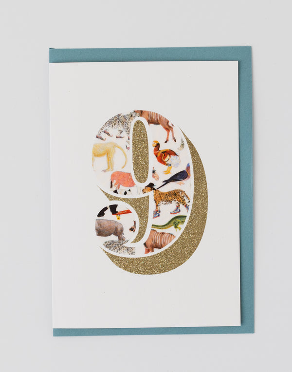 Pack of Age 9 Birthday Cards - Bio Glitter & Liberty Queue for the Zoo fabric