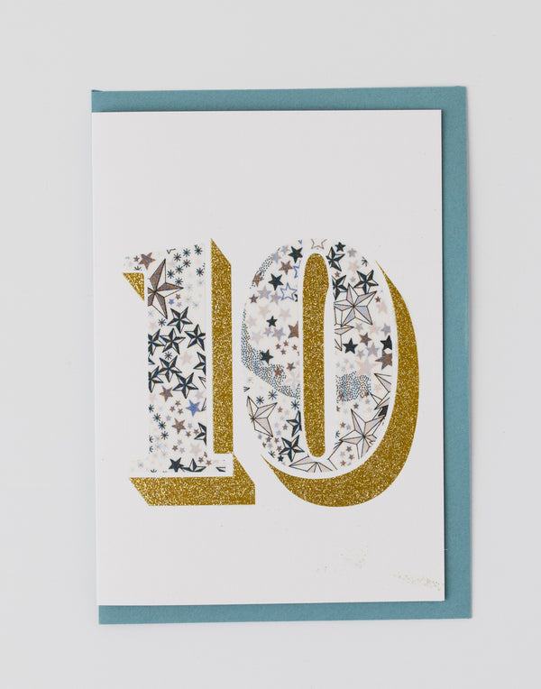 Age 10 Birthday Card - Bio Glitter & Liberty Adelajda's Wish fabric