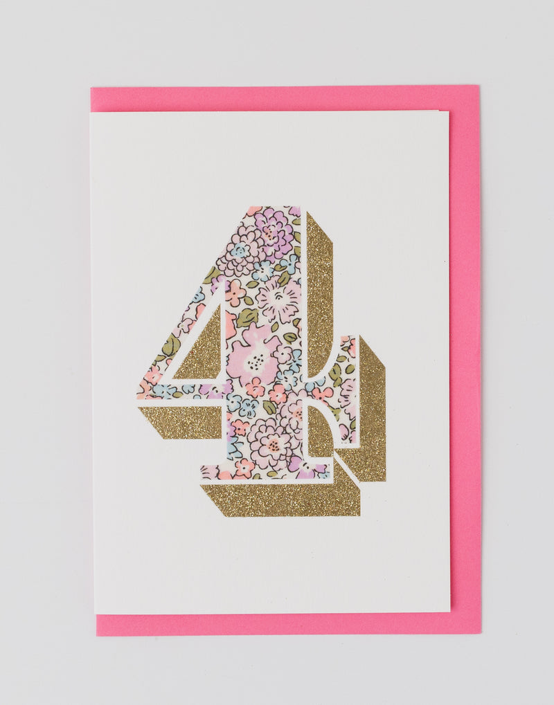Pack of Age 4 Birthday Cards - Bio Glitter & Liberty Michelle Fabric