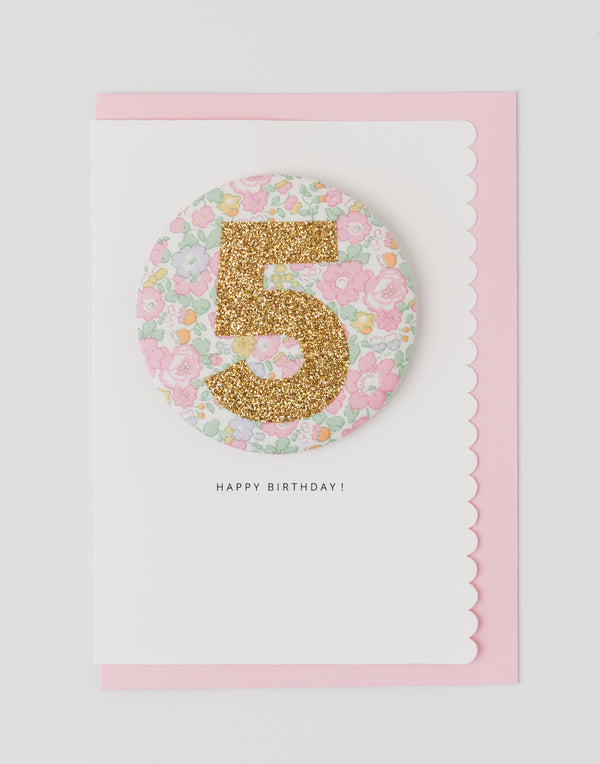 Age 5 Birthday Badge Card - Liberty Betsy Ann Whisper Pink