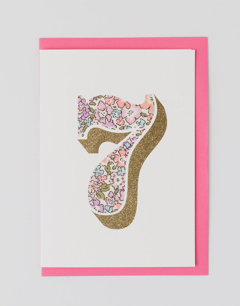 Pack of Age 7 Birthday Cards - Bio Glitter & Liberty Michelle Fabric