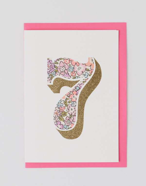 Age 7 Birthday Card - Bio Glitter & Liberty Michelle fabric