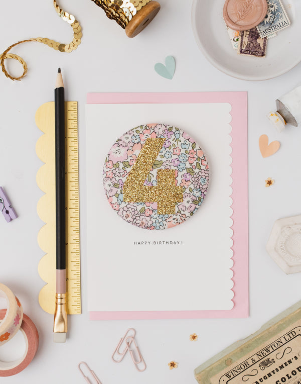 Age 4 Birthday Badge Card - Liberty Michelle fabric