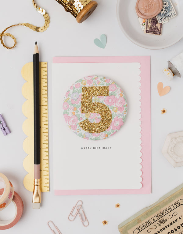Age 5 Birthday Badge Card - Liberty Betsy Ann Whisper Pink