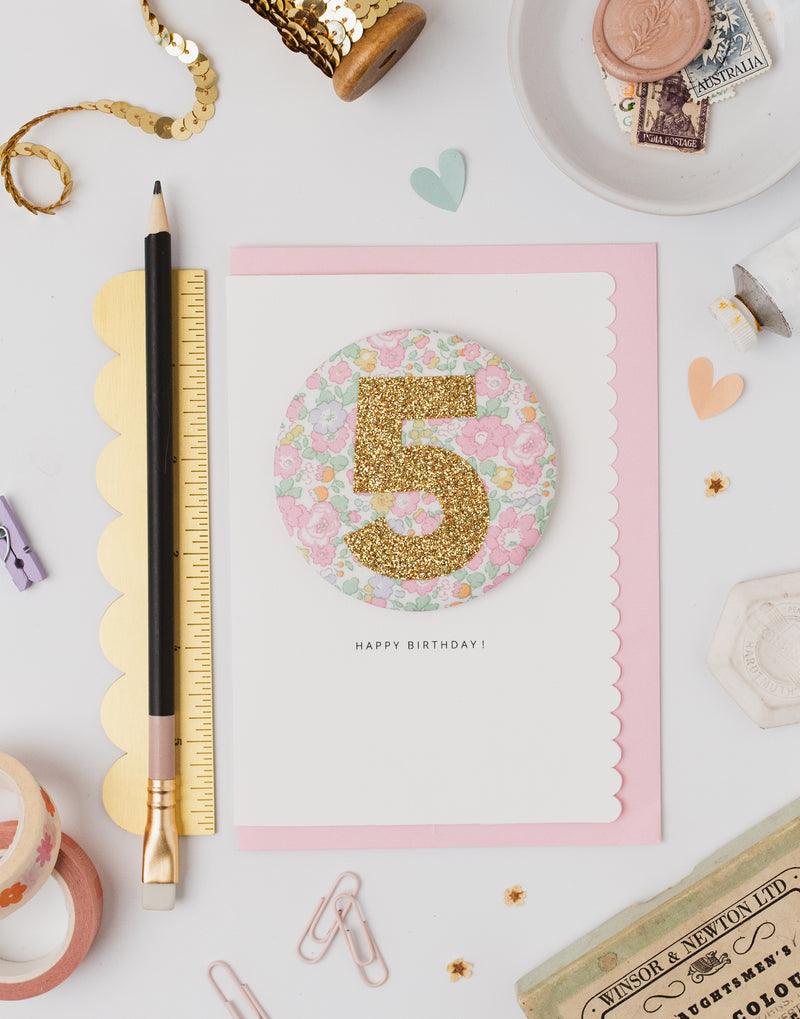 Age 5 Birthday Badge Card - Liberty Betsy Ann Whisper Pink