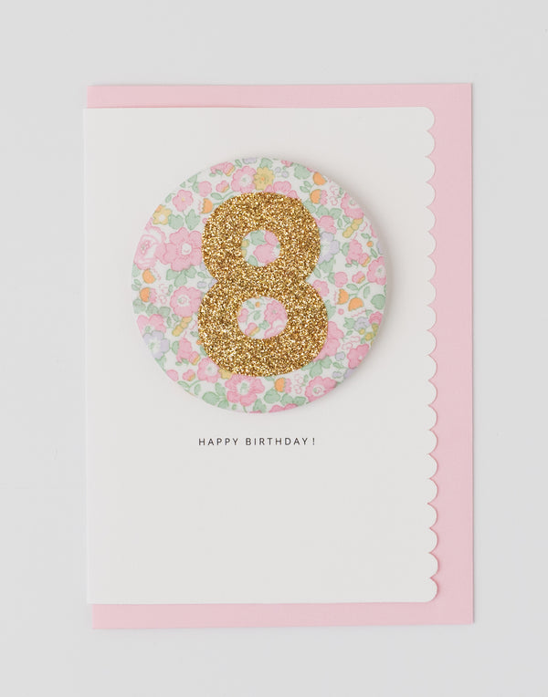 Age 8 Birthday Badge Card - Liberty Betsy Ann Whisper Pink