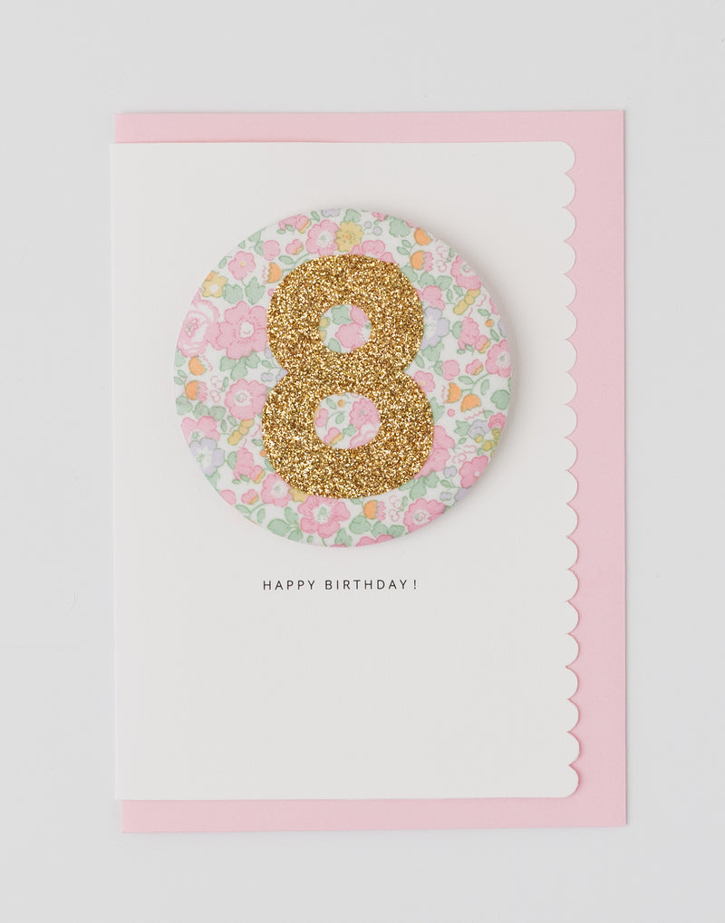 Age 8 Birthday Badge Card - Liberty Betsy Ann Whisper Pink
