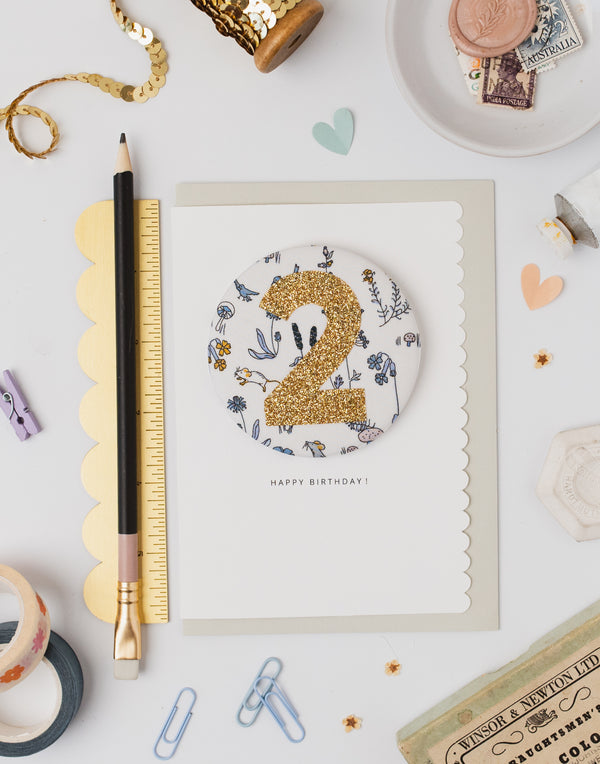 Age 2 Birthday Badge Card - Liberty Theo Fabric
