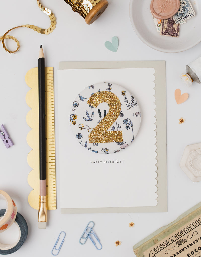 Age 2 Birthday Badge Card - Liberty Theo Fabric