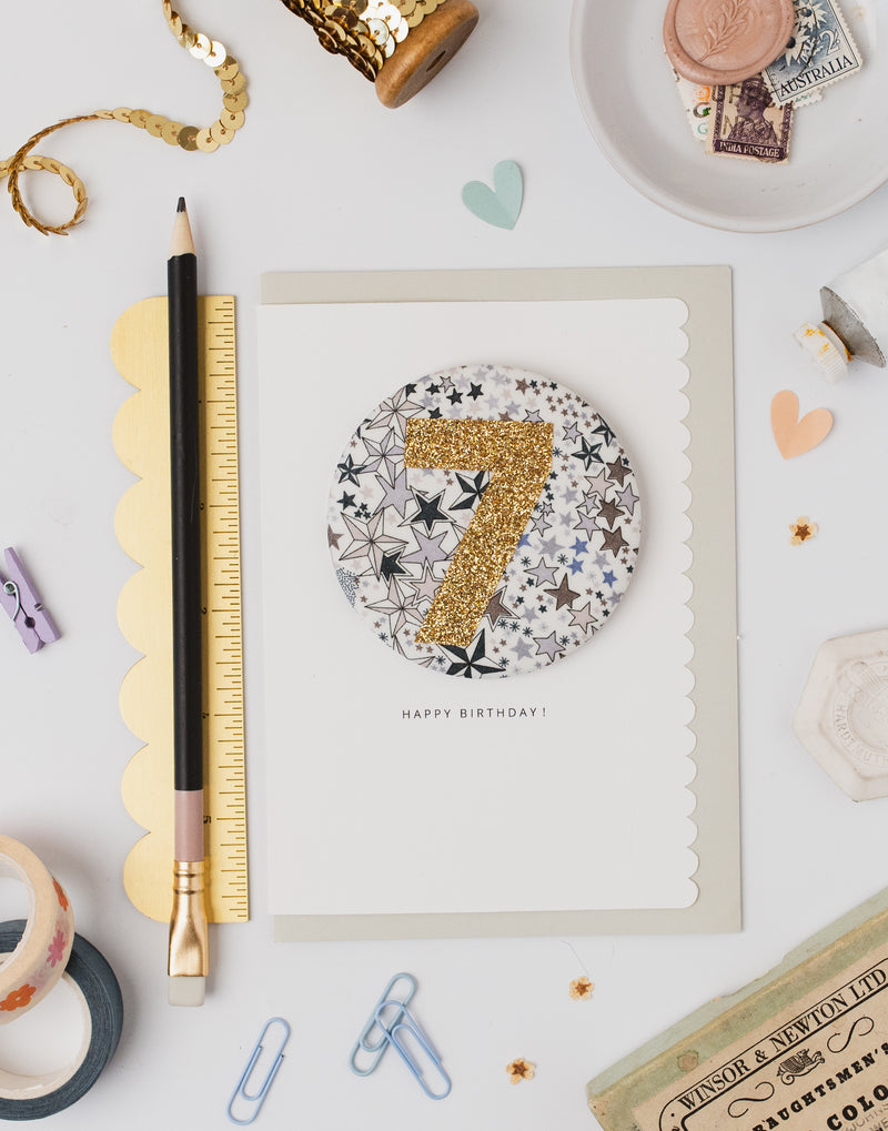 Age 7 Birthday Badge Card - Liberty Adelajda's Wish fabric