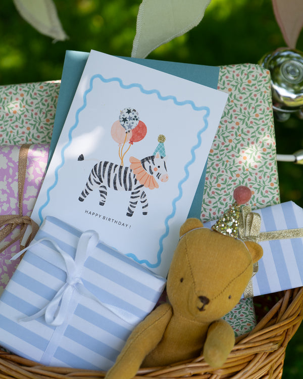 Zebra Birthday Card - Liberty Adelajda's Wish Fabric