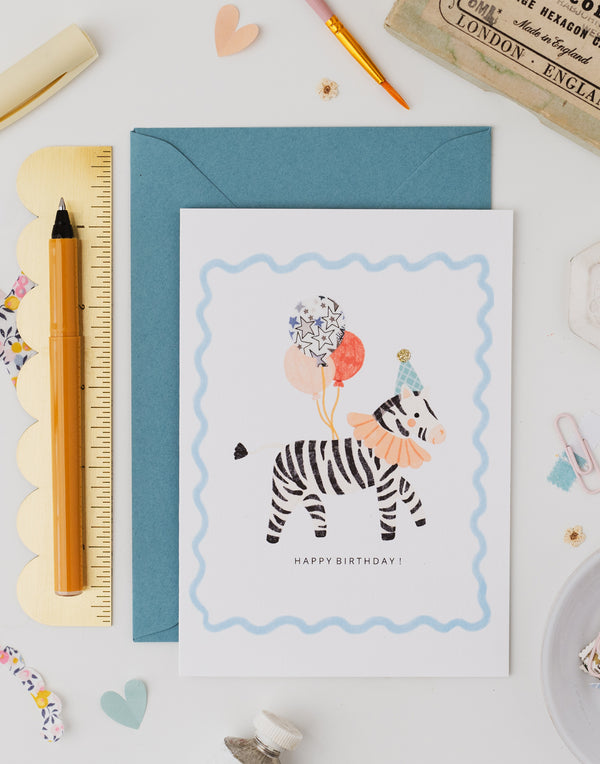 Zebra Birthday Card - Liberty Adelajda's Wish Fabric
