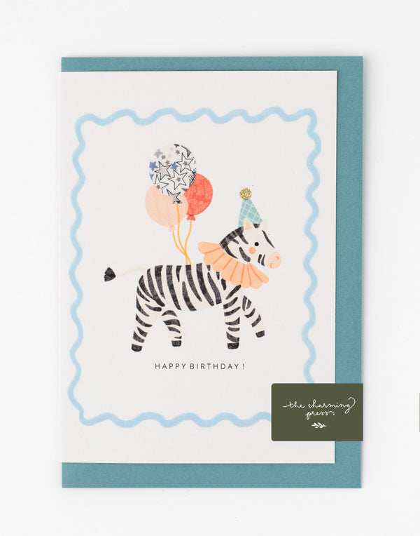 Zebra Birthday Card - Liberty Adelajda's Wish Fabric