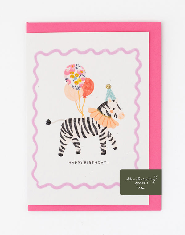 Zebra Birthday Card - Liberty Wiltshire Bud Fabric
