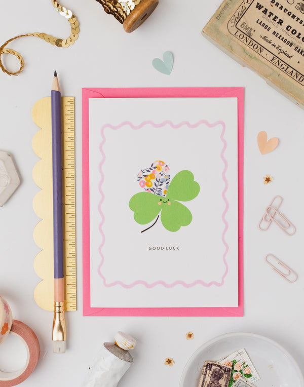Four Leaf Clover Card - Liberty Wiltshire Bud Fabric