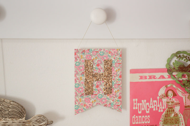 Glitter Monogram Nursery Flag - made with Liberty fabrics