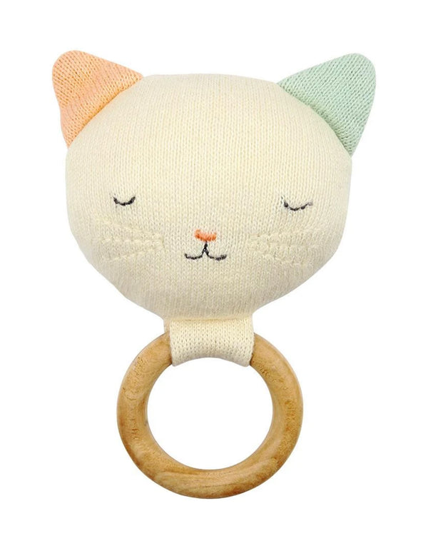 Wooden Cat baby rattle toy by Meri Meri