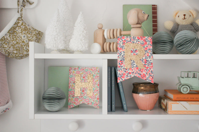 Glitter Monogram Nursery Flag - made with Liberty fabrics