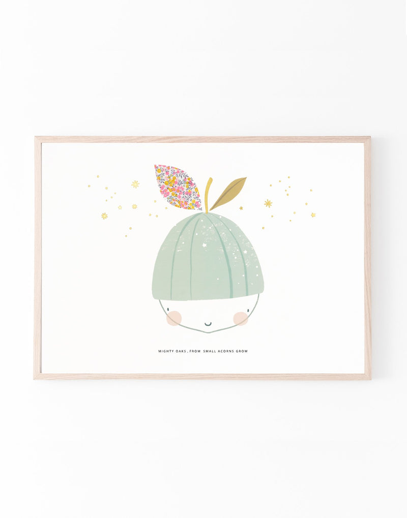 Acorn nursery print with liberty print fabric by The Charming Press