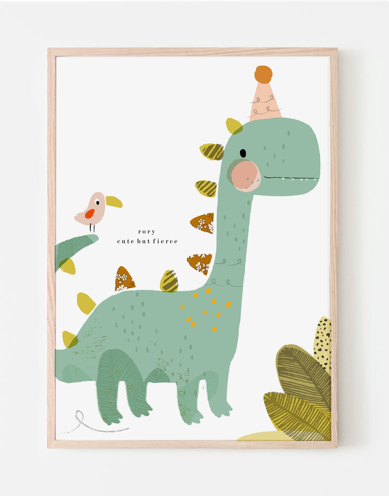 Liberty print personalised dinosaur nursery print by The Charming Press.