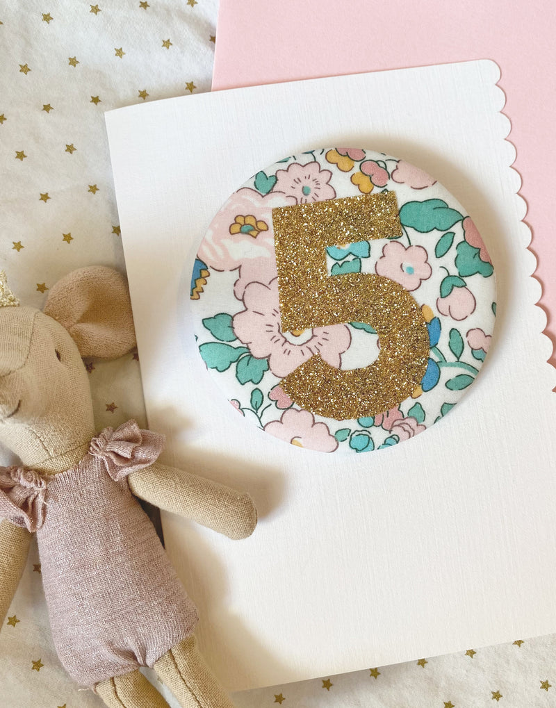 Birthday Badge Card - Chose your fabric and number