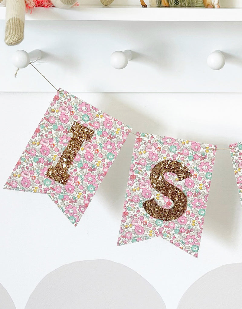 Liberty Betsy Ann Pale Pink Glitter Bunting