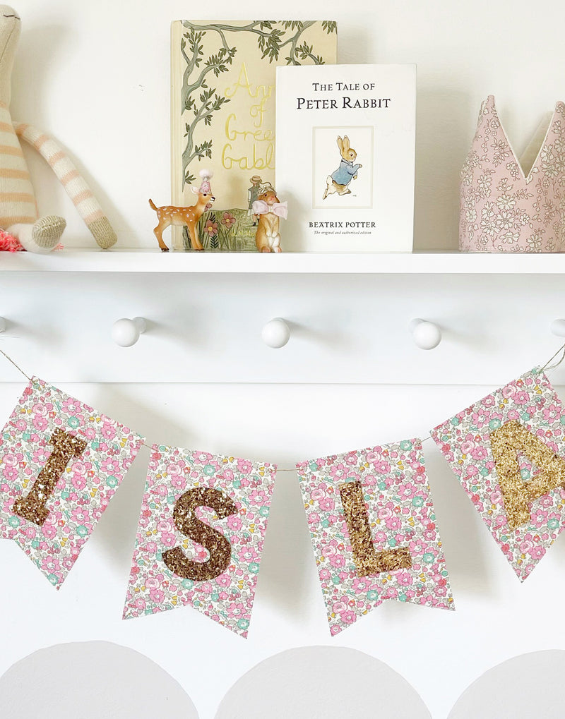 Liberty Betsy Ann Pale Pink Glitter Bunting