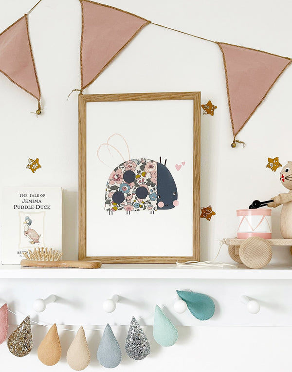 Ladybird Nursery Art - made with Liberty fabrics