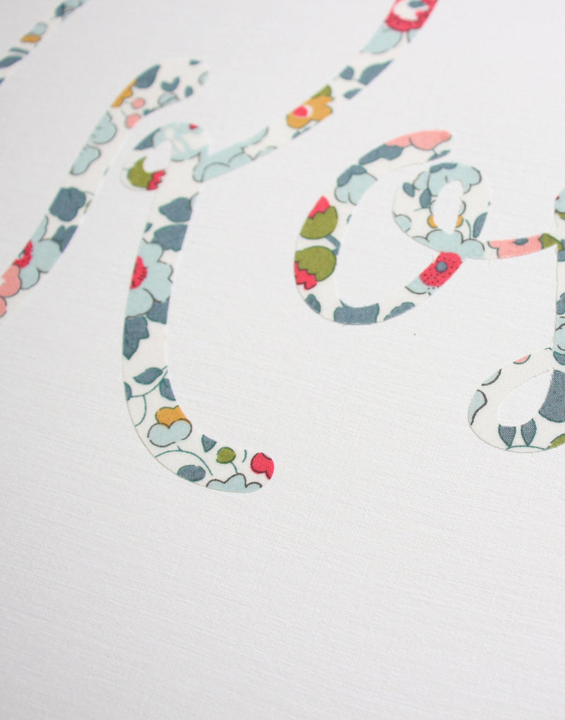 Close up of Liberty print detail on personalised print by The Charming Press