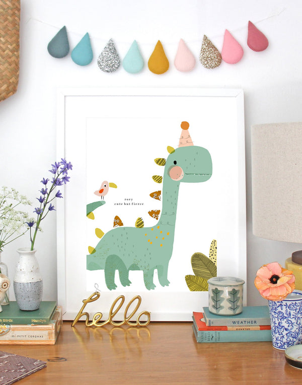 Dinosaur child's bedroom wall art featuring Liberty print by The Charming Press.