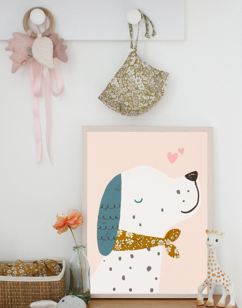 Nursery decor and accessories featuring Liberty Dog artwork by The Charming Press.